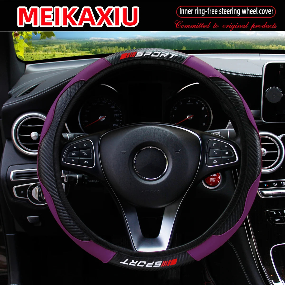 Red Carbon Fiber Stretchable Sports Style Steering Wheel Cover Car Interior Accessory for Women Free SPORRT Car Inner Tube