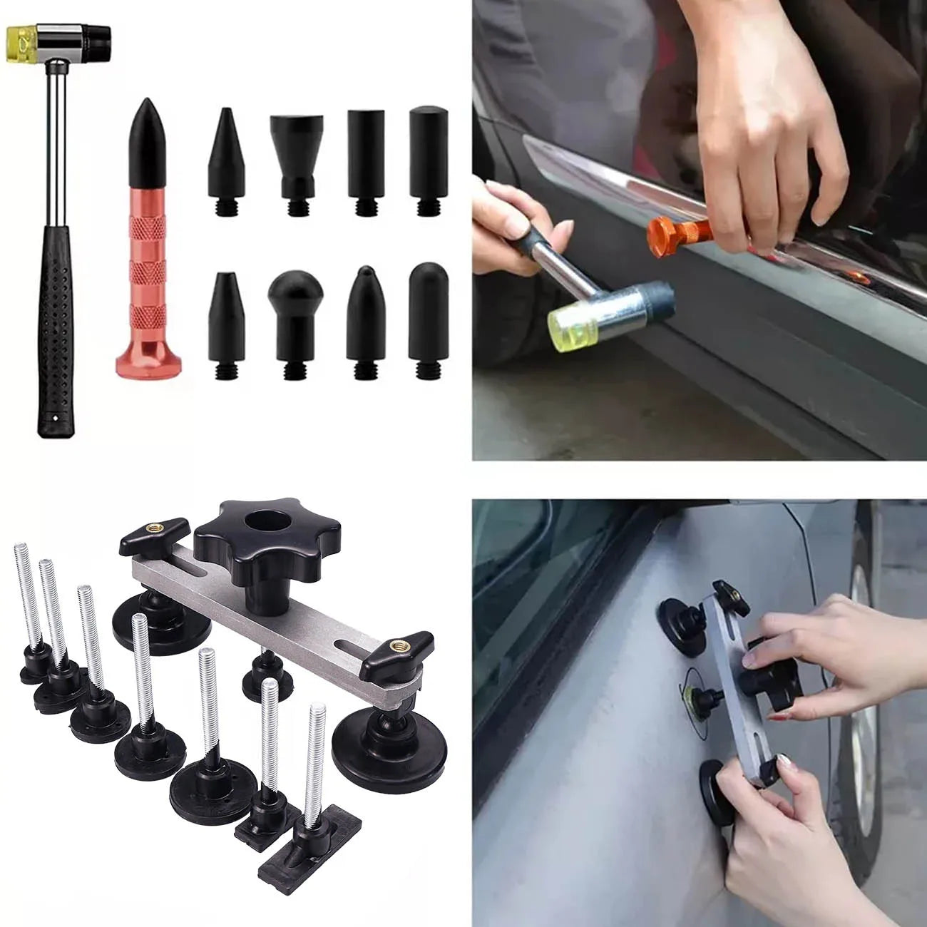 Car Dent Puller Repair Tools Slide Reverse Hammer Suction Cup Body Paintless T-Bar Dent Puller Kit Auto Hail Repair Accessories CM World