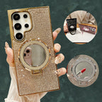 Glitter Stand Mirror Magnetic Cover For Samsung Galaxy S26 S25 Plus S22 S23 S24 Ultra Plating Folding Bracket Diamond Phone Case