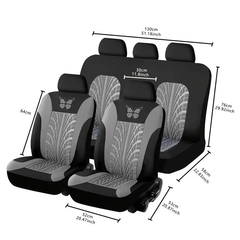 Car Seat Cover Full Set, Universal Butterfly Pattern Embroidery Auto Seat Cover Set